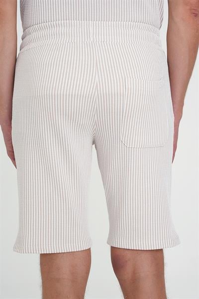 Comfort Fit Bağcıklı Bel Çizgili Pamuk Casuel Bej Şort Bermuda 038 
