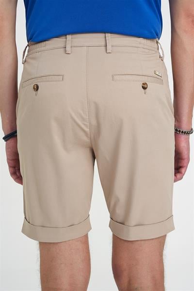 Comfort Fit Bağcıklı ve Lastikli Bel Esnek Pamuk Casuel Bej Şort Bermuda 036 