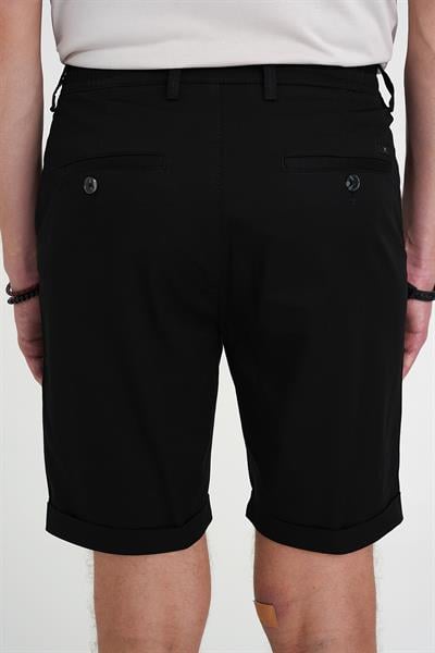 Comfort Fit Bağcıklı ve Lastikli Bel Esnek Pamuk Casuel Siyah Şort Bermuda 036 