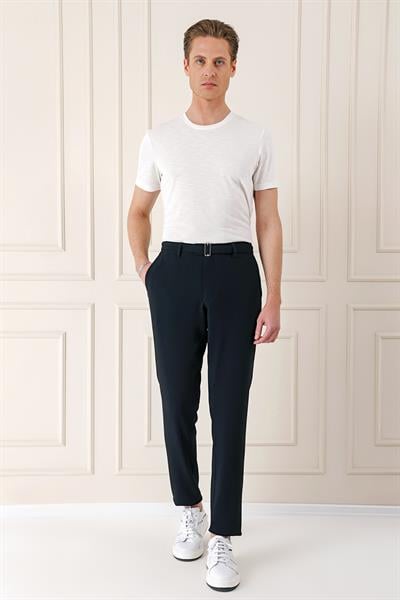 Comfort Fit Belden Kumaş Kemerli Pamuk Lacivert Jogger Pantolon P 1154