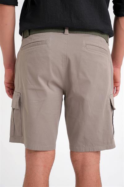 Comfort Fit Beli Kemerli Kargo Cep Pamuk Casuel Haki Şort Bermuda 039 