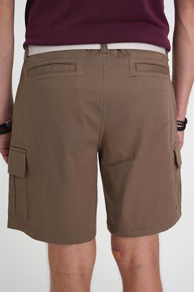Comfort Fit Beli Kemerli Kargo Cep Pamuk Casuel Toprak Şort Bermuda 039 