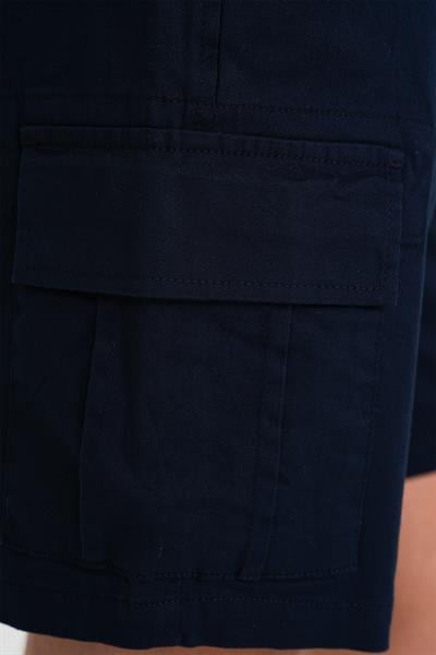 Comfort Fit Beli Kemerli Kargo Cep Pamuk Casuel Lacivert Şort Bermuda 039 