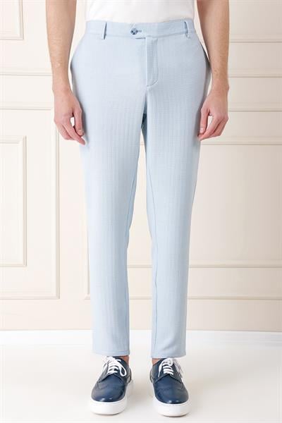 Comfort Fit Beli Lastikli Balıksırtı Dokuma Casuel Mavi Pantolon P 1155