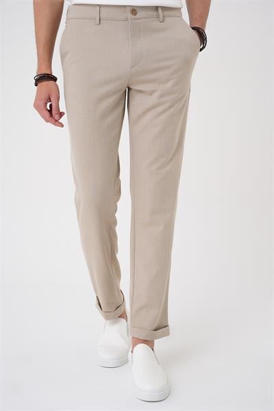 Comfort Fit Beli Lastikli Bej Jogger Pantolon  P 1183