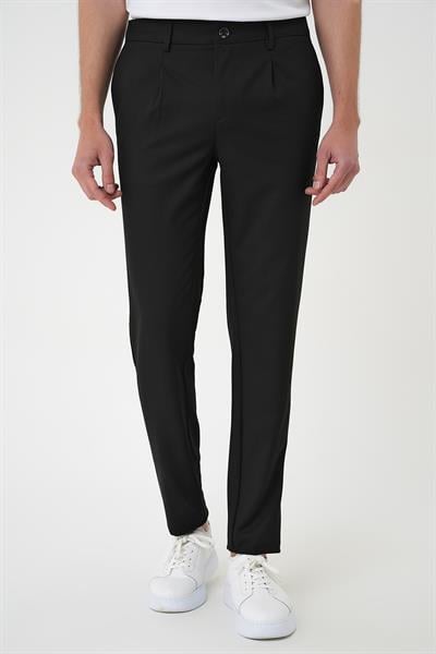 Comfort Fit Beli Lastikli Pileli Siyah Jogger Pantolon  P 1182
