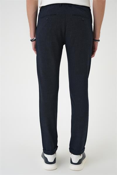 Comfort Fit Beli Lastikli Pötikareli Casuel Lacivert 2 Pantolon P 1149