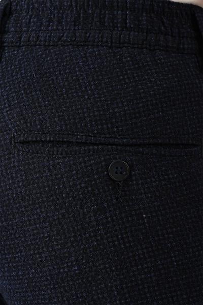 Comfort Fit Beli Lastikli Pötikareli Casuel Lacivert Pantolon P 1149