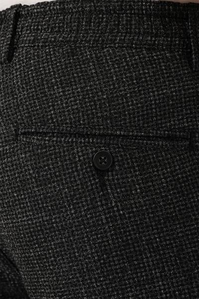 Comfort Fit Beli Lastikli Pötikareli Casuel Siyah Pantolon P 1149