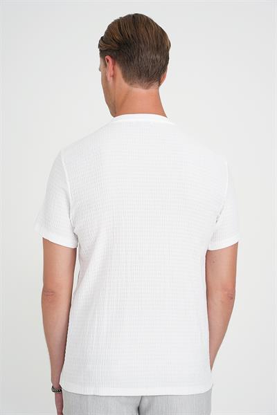 Comfort Fit Bisiklet Yaka Gofre Kısa Kol Ekru Tişört Ts 911