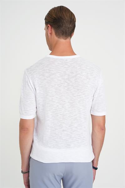 Comfort Fit Bisiklet Yaka Kısa Kol Spor Beyaz Triko Tr 881