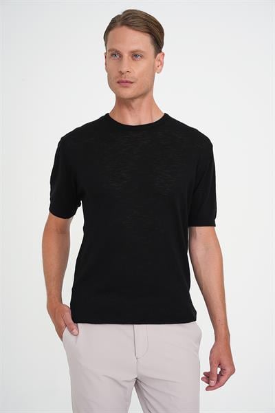 Comfort Fit Bisiklet Yaka Kısa Kol Spor Siyah Triko Tr 881