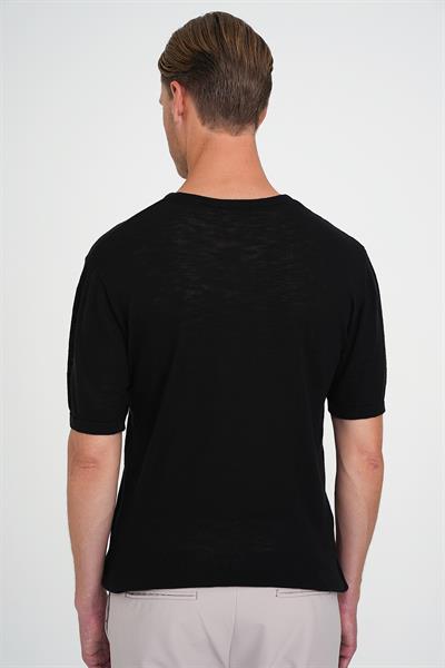 Comfort Fit Bisiklet Yaka Kısa Kol Spor Siyah Triko Tr 881