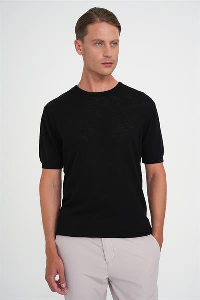 Comfort Fit Bisiklet Yaka Kısa Kol Spor Siyah Triko Tr 881