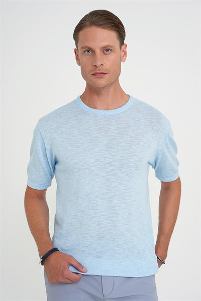 Comfort Fit Bisiklet Yaka Kısa Kol Spor Mavi Triko Tr 881
