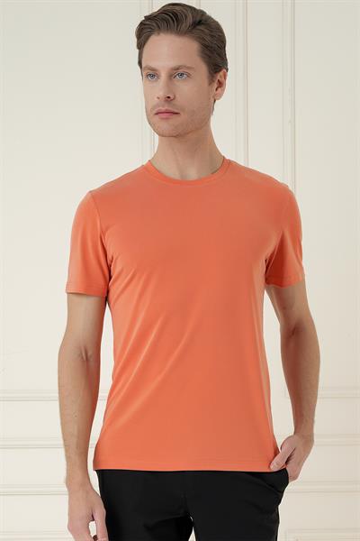 Comfort Fit Bisiklet Yaka Modal Kısa Kol Casuel Turuncu Tişört Ts 895