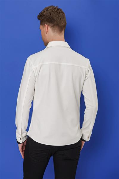 Comfort Fit Kapaklı Cep Çıtçıtlı Esnek Pamuk Beyaz Gömlek Ceket G 1550