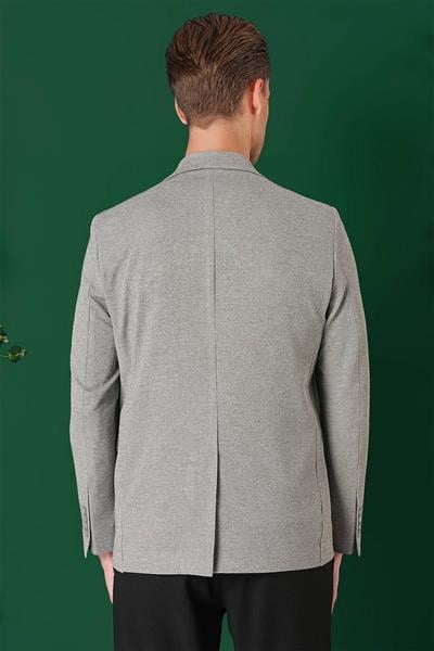 Comfort Fit Kırçıllı Dokuma Pamuklu Casuel Gri Ceket C 665