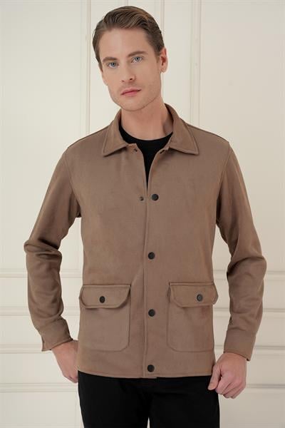 Comfort Fit Mono Yaka Kapaklı Cep Casual Vizon Ceket C 699