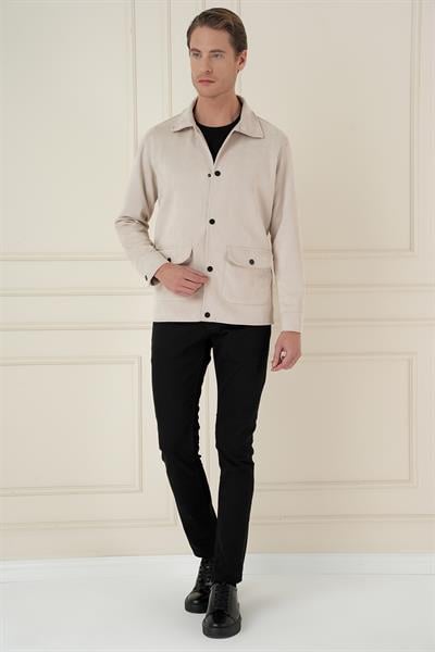 Comfort Fit Mono Yaka Kapaklı Cep Casual Taş Ceket C 699