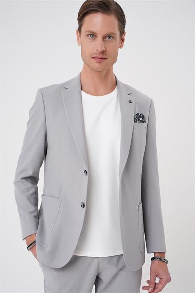 Comfort Fit Mono Yaka Torba Cep Casual Gri Ceket C 708