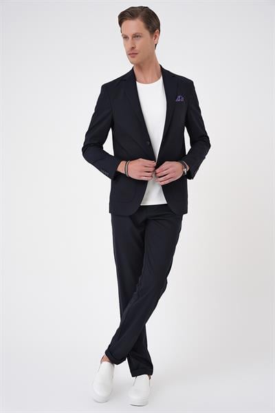 Comfort Fit Mono Yaka Torba Cep Casual Lacivert Ceket C 707