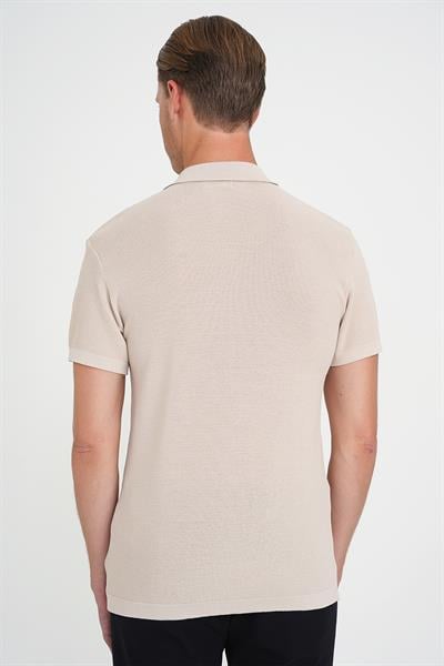 Comfort Fit Polo Yaka Kısa Kollu Bej Triko Tr 883
