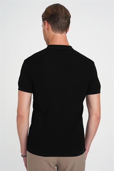 Comfort Fit Polo Yaka Kısa Kollu Siyah Triko Tr 883