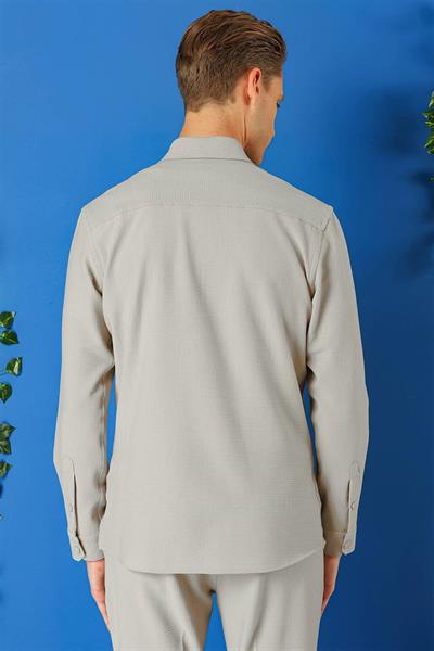 Comfort Fit Yan Cep Çıtçıtlı Esnek Pamuk Taş Gömlek Ceket G 1565