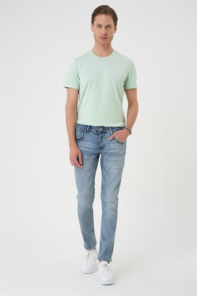 Denim 129 Slim Fit Beş Cepli Likralı Yıkamalı Açık Mavi Jean Pantolon