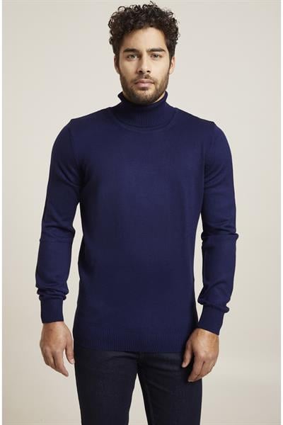 ETR 07 Slim Fit Lacivert Balıkçı Triko