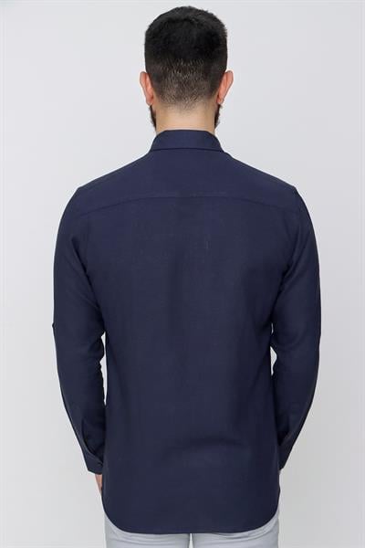 G 1497 Slim Fit Lacivert Spor Gömlek