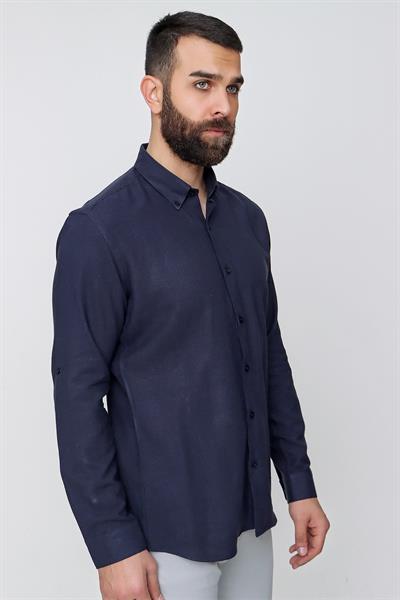G 1497 Slim Fit Lacivert Spor Gömlek