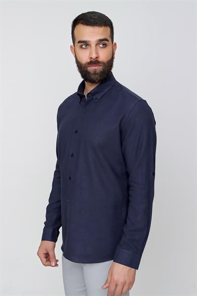 G 1497 Slim Fit Lacivert Spor Gömlek