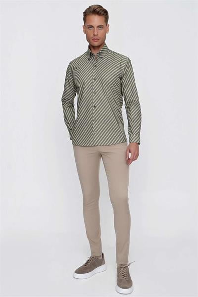 G 1517 Slim Fit Haki Spor Gömlek