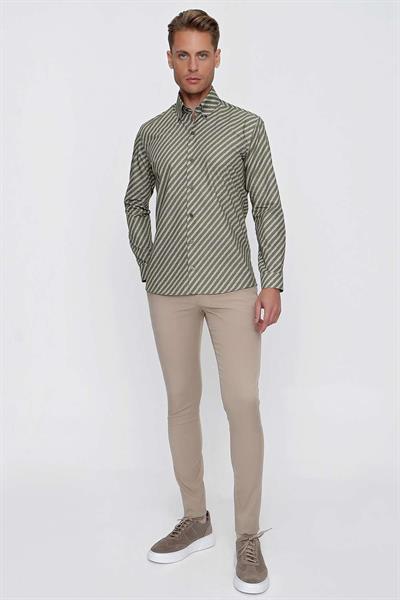 G 1517 Slim Fit Haki Spor Gömlek