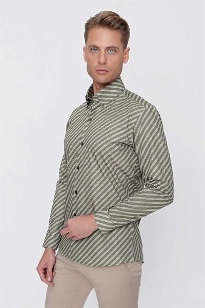 G 1517 Slim Fit Haki Spor Gömlek