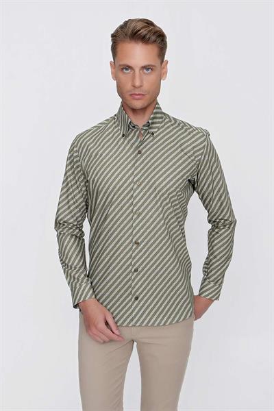 G 1517 Slim Fit Haki Spor Gömlek