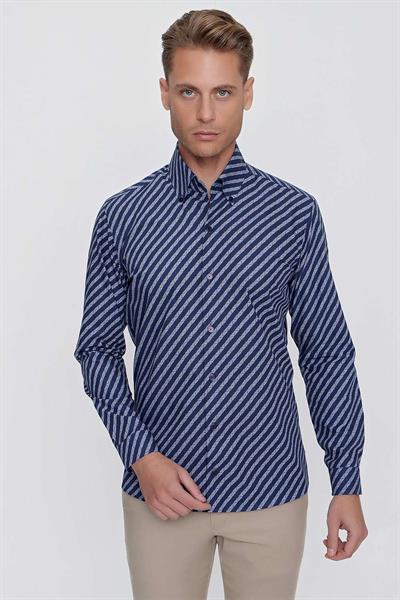 G 1517 Slim Fit Lacivert Spor Gömlek