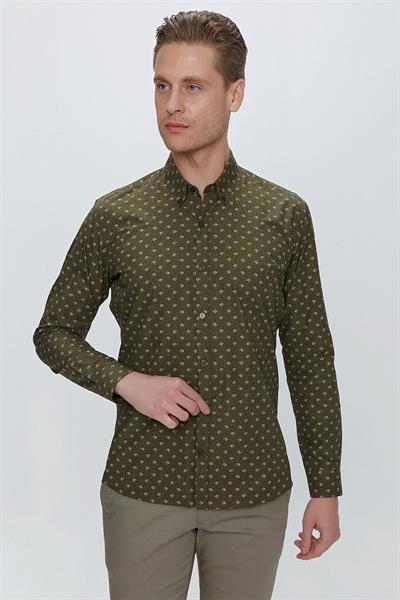 G 1518 Slim Fit Haki Spor Gömlek