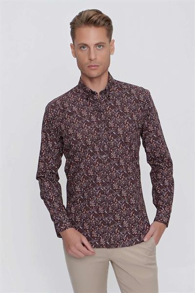 G 1520 Slim Fit Kahve Spor Gömlek