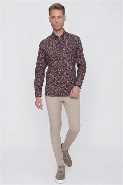 G 1520 Slim Fit Kahve Spor Gömlek