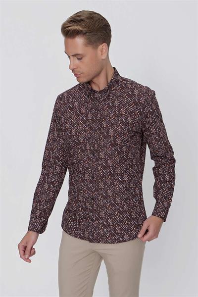 G 1520 Slim Fit Kahve Spor Gömlek