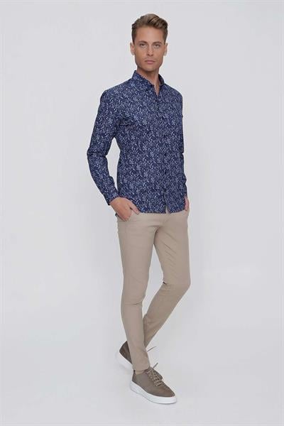 G 1520 Slim Fit Lacivert Spor Gömlek