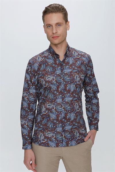 G 1531 Slim Fit Kahve Spor Gömlek