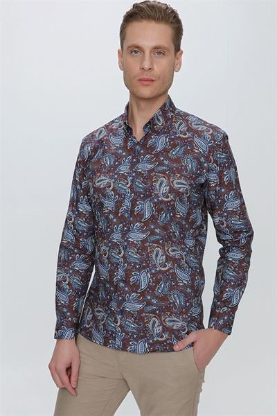 G 1531 Slim Fit Kahve Spor Gömlek