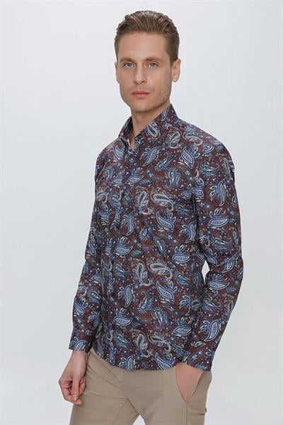 G 1531 Slim Fit Kahve Spor Gömlek