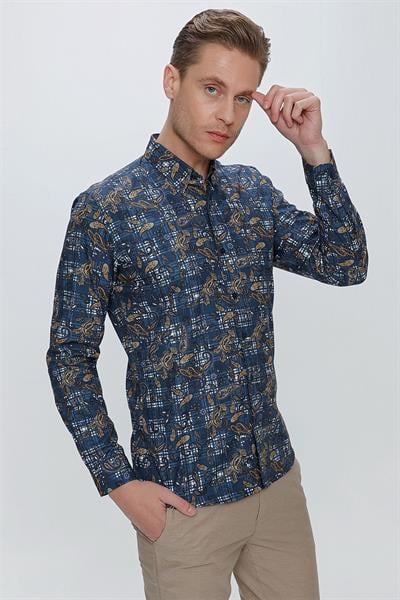 G 1531 Slim Fit Koyu Mavi Spor Gömlek