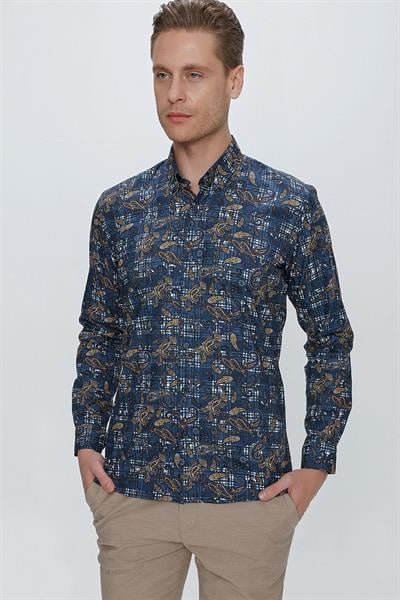 G 1531 Slim Fit Koyu Mavi Spor Gömlek