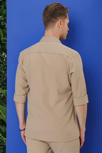 G 1534 Slim Fit Bej Klasik Gömlek